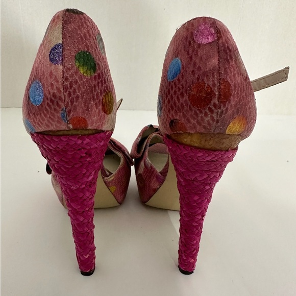Dolce by Mojo Moxy Pink Polka Dot Snakeskin Bow Heels Y2K Size 7.5M SEE NOTE - Picture 10 of 16